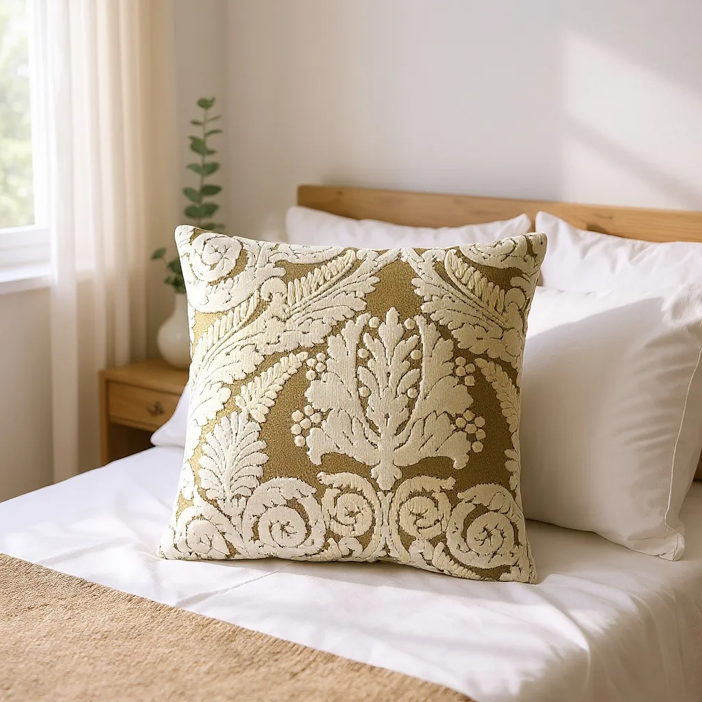 Gold & Cream Velvet Paisley Devoré Cushion Cover - 40x40cm