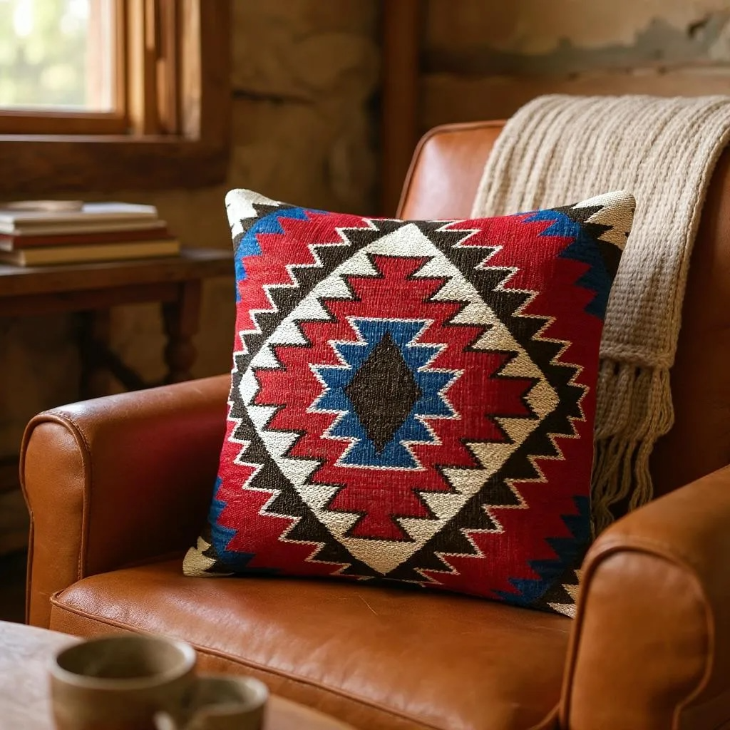 Multicoloured Woven Kilim Cushion - 40x40cm