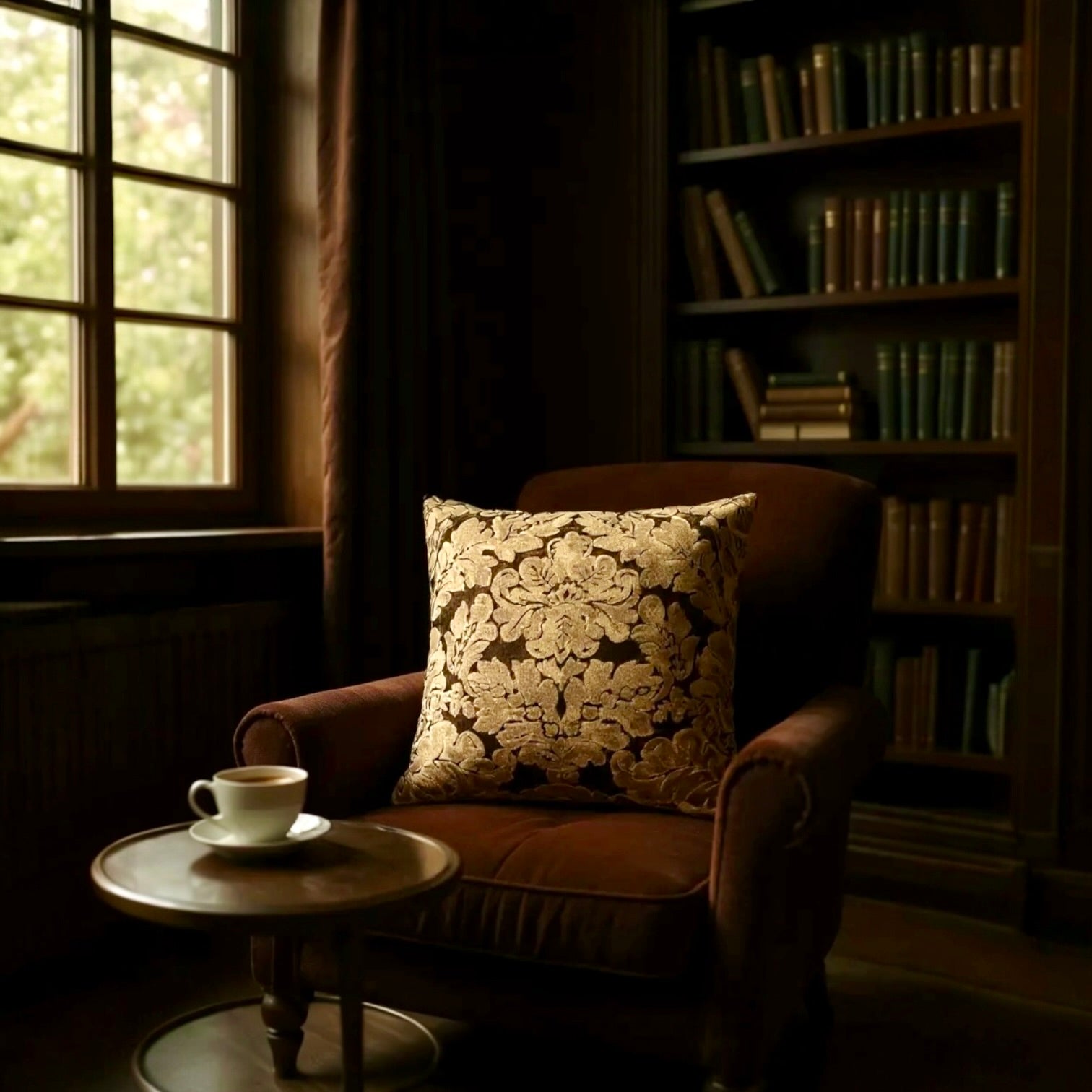 Brown Velvet & Gold Paisley Cushion Cover, 50x50cm