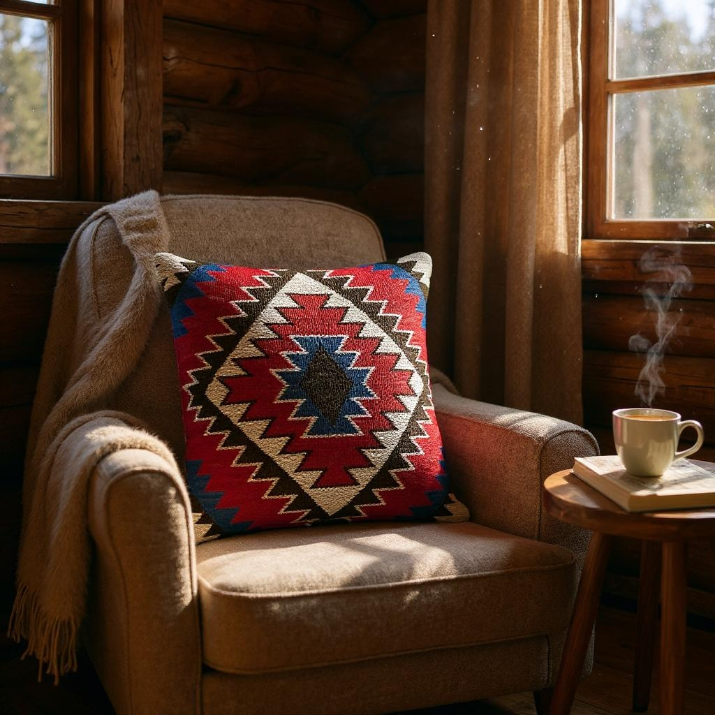 Multicoloured Woven Kilim Cushion - 40x40cm