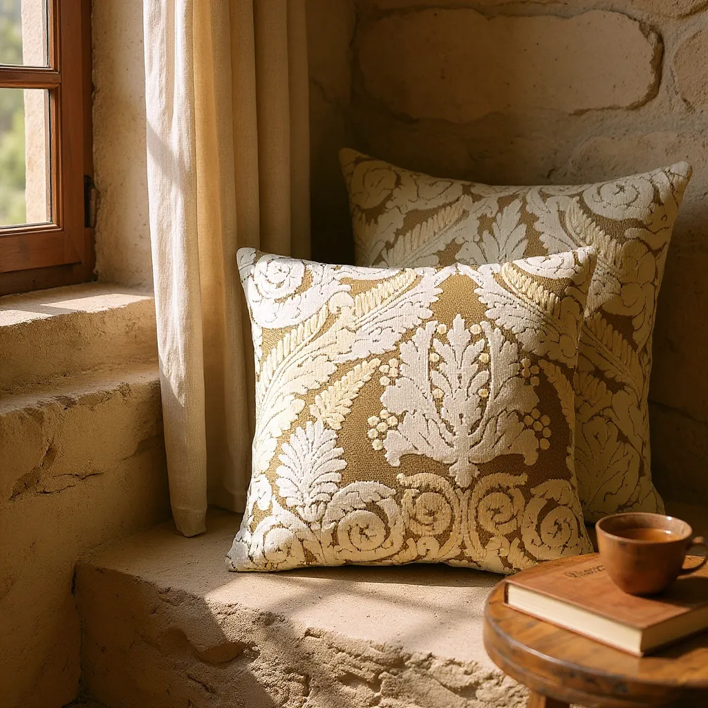 Gold & Cream Velvet Paisley Devoré Cushion Cover - 40x40cm