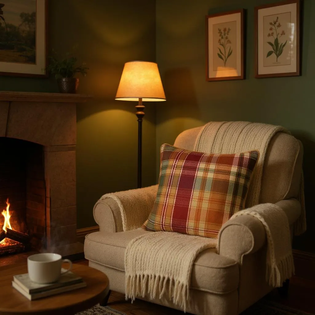 Checked Multicoloured Herringbone Linen Cushion, Reversible - 40x40cm