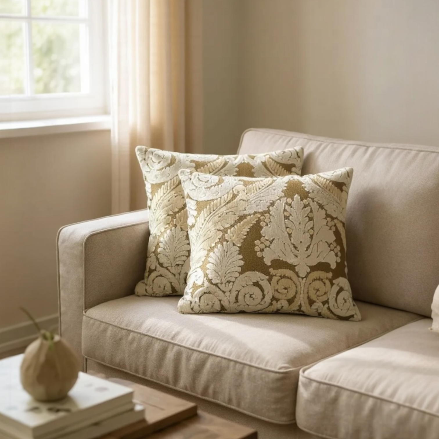 Gold & Cream Velvet Paisley Devoré Cushion Cover - 40x40cm