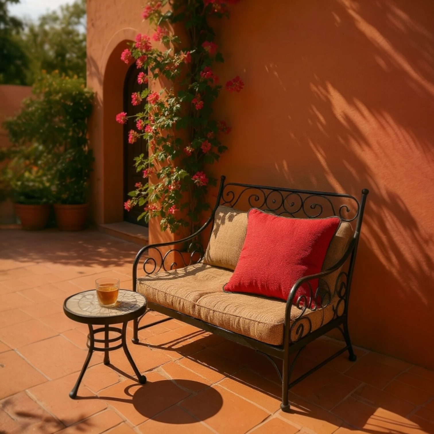 Textured Red Cushion Cover with Green Piping - 40x40cm