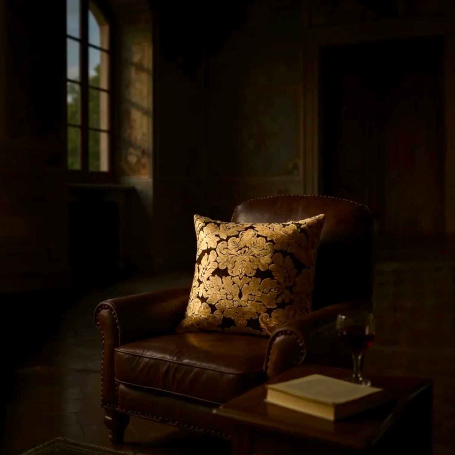 Brown Velvet & Gold Paisley Cushion Cover, 50x50cm