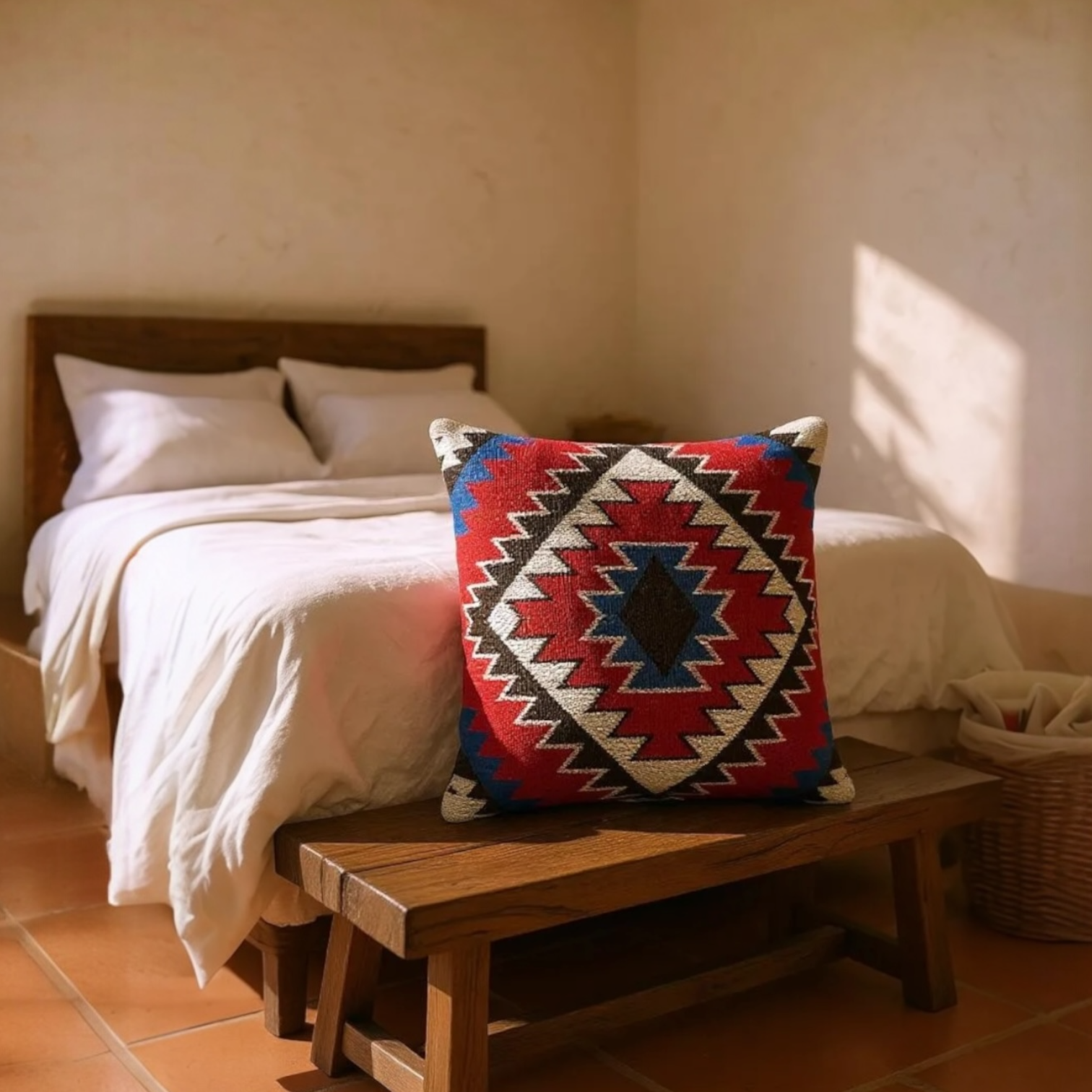 Multicoloured Woven Kilim Cushion - 40x40cm
