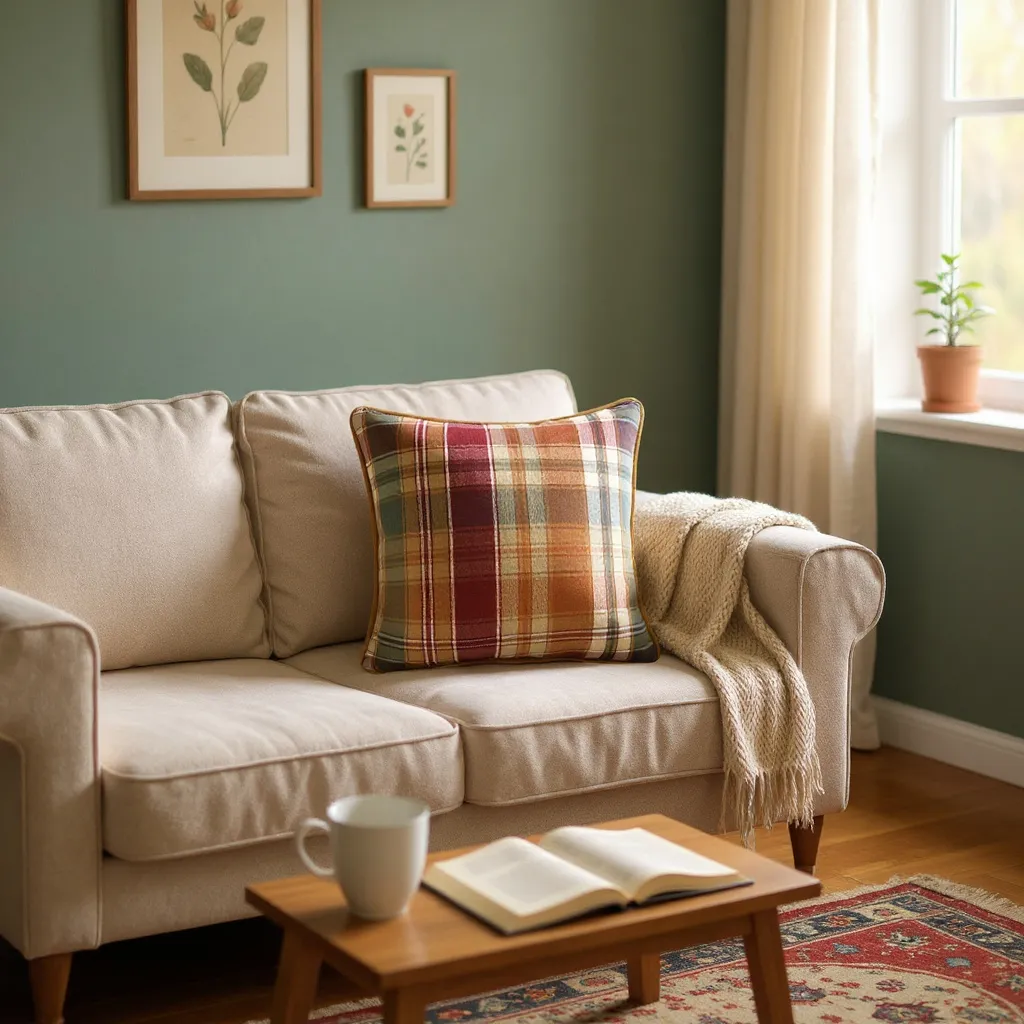 Checked Multicoloured Herringbone Linen Cushion, Reversible - 40x40cm