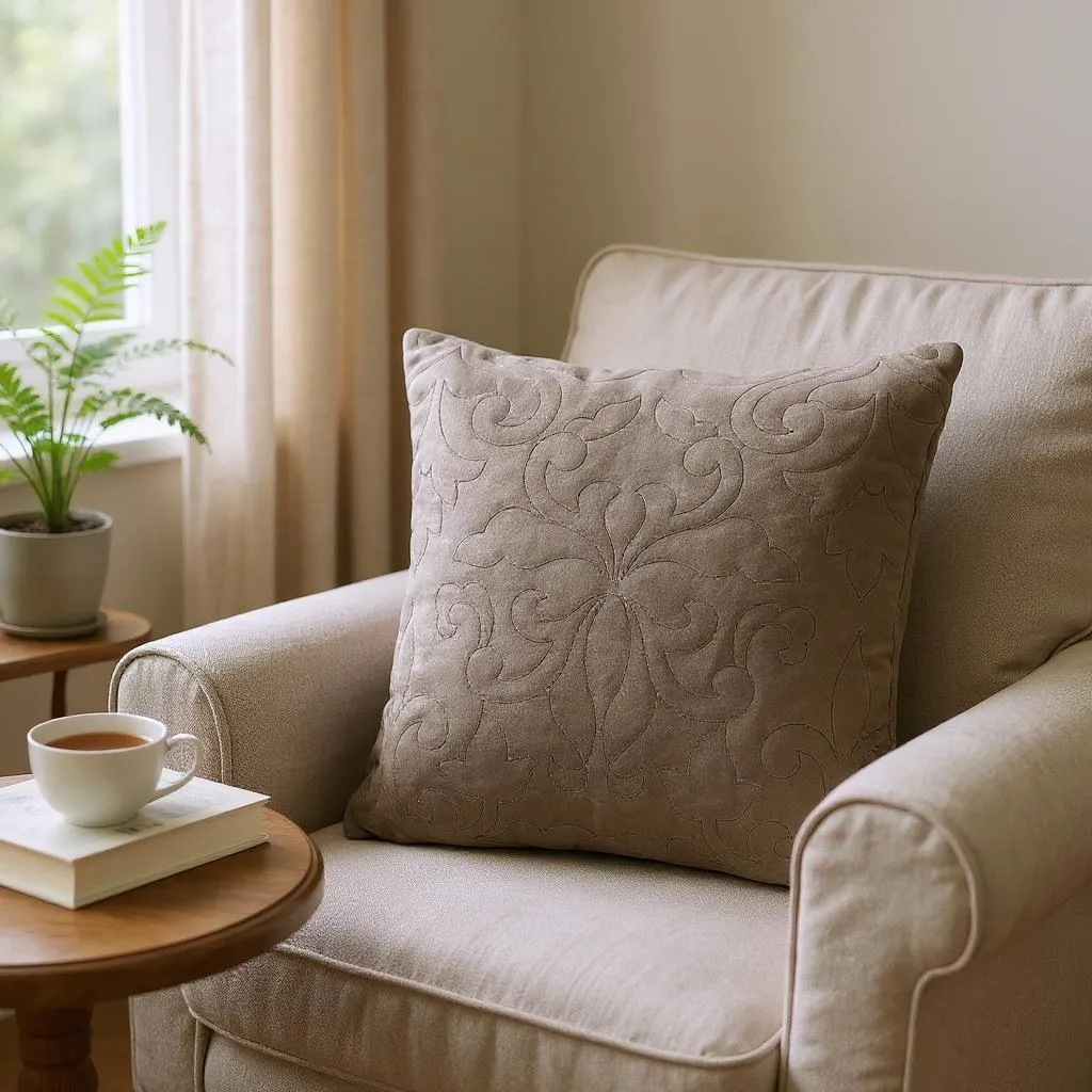 Grey Paisley Quilted Velvet Cushion - 40x40cm