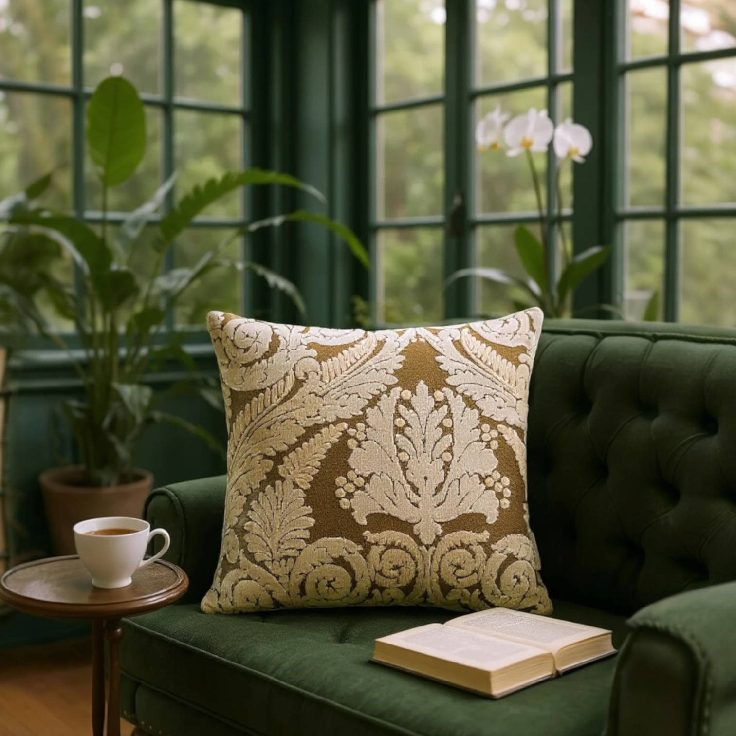 Gold & Cream Velvet Paisley Devoré Cushion Cover - 40x40cm