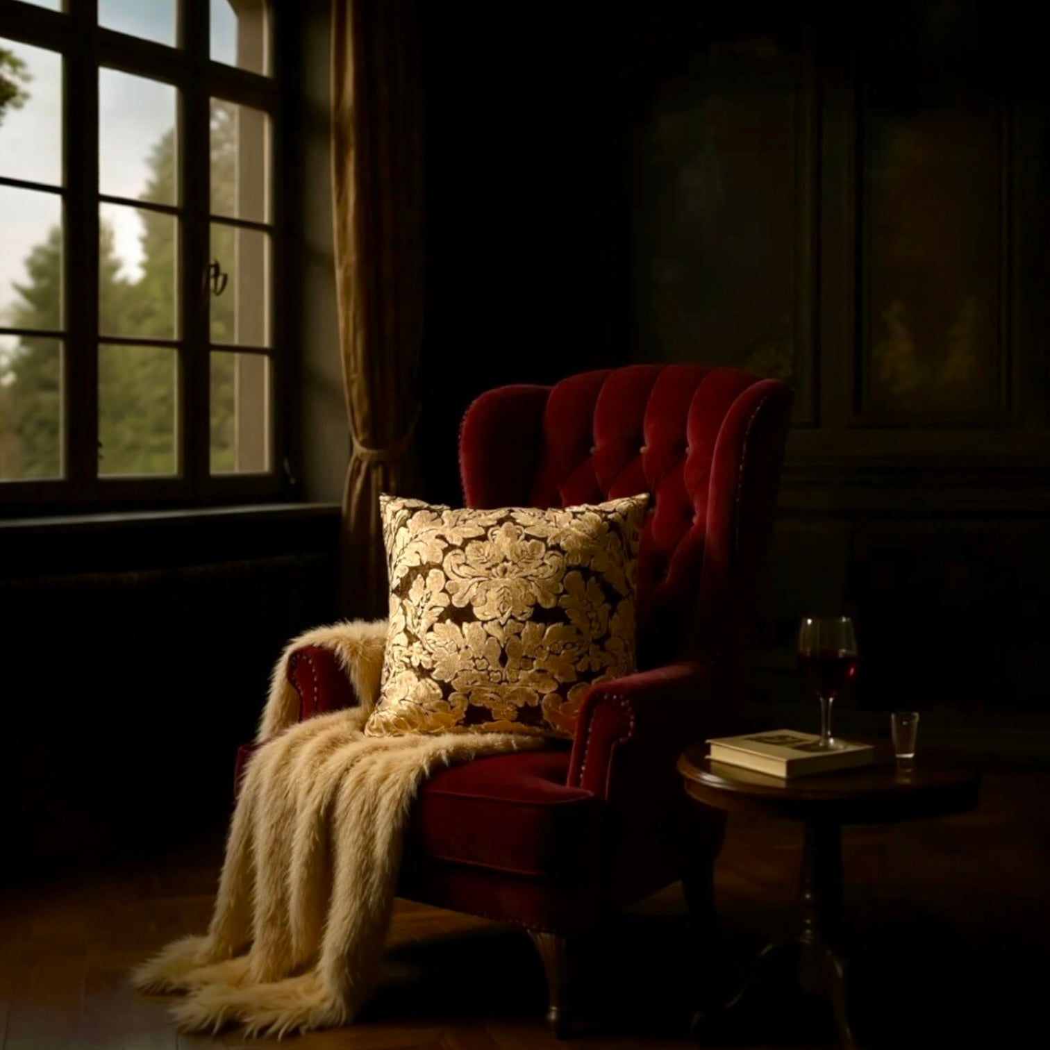 Brown Velvet & Gold Paisley Cushion Cover, 50x50cm