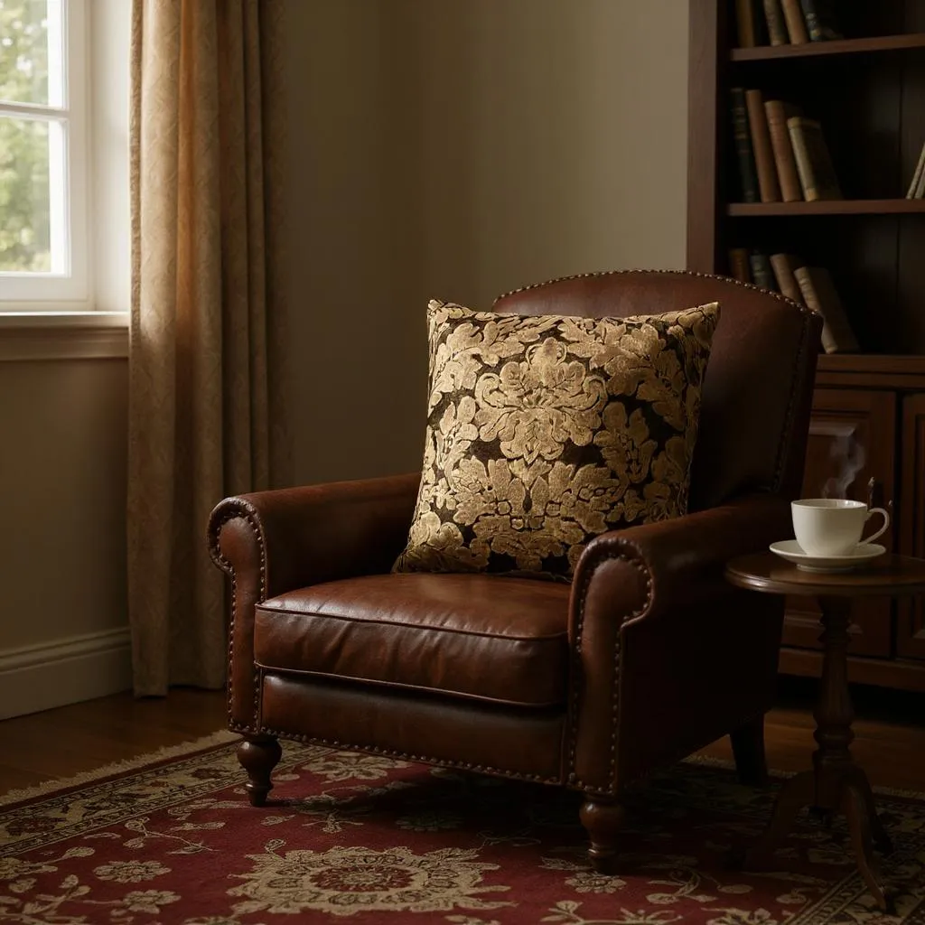 Brown Velvet & Gold Paisley Cushion Cover, 50x50cm