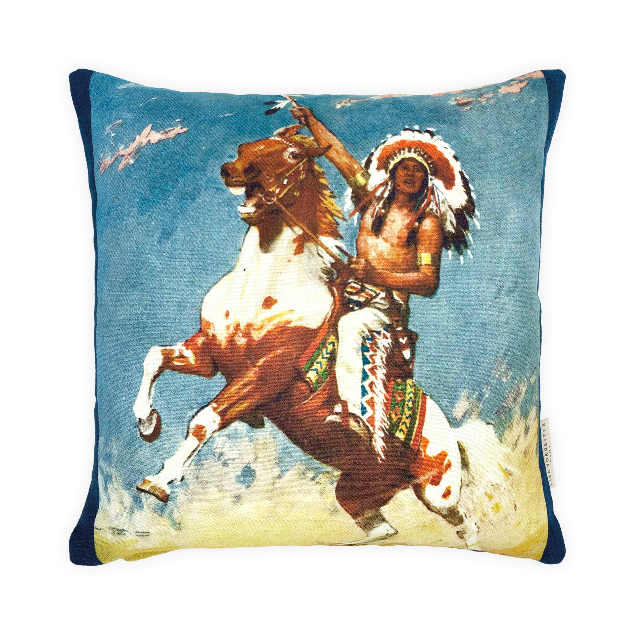 Mounted Native American Multicoloured Novelty Cushion, Reversible - 35x35cm