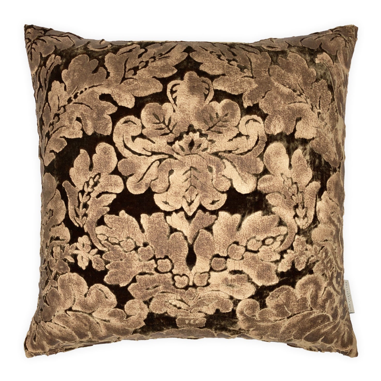 Brown Velvet & Gold Paisley Cushion Cover, 50x50cm