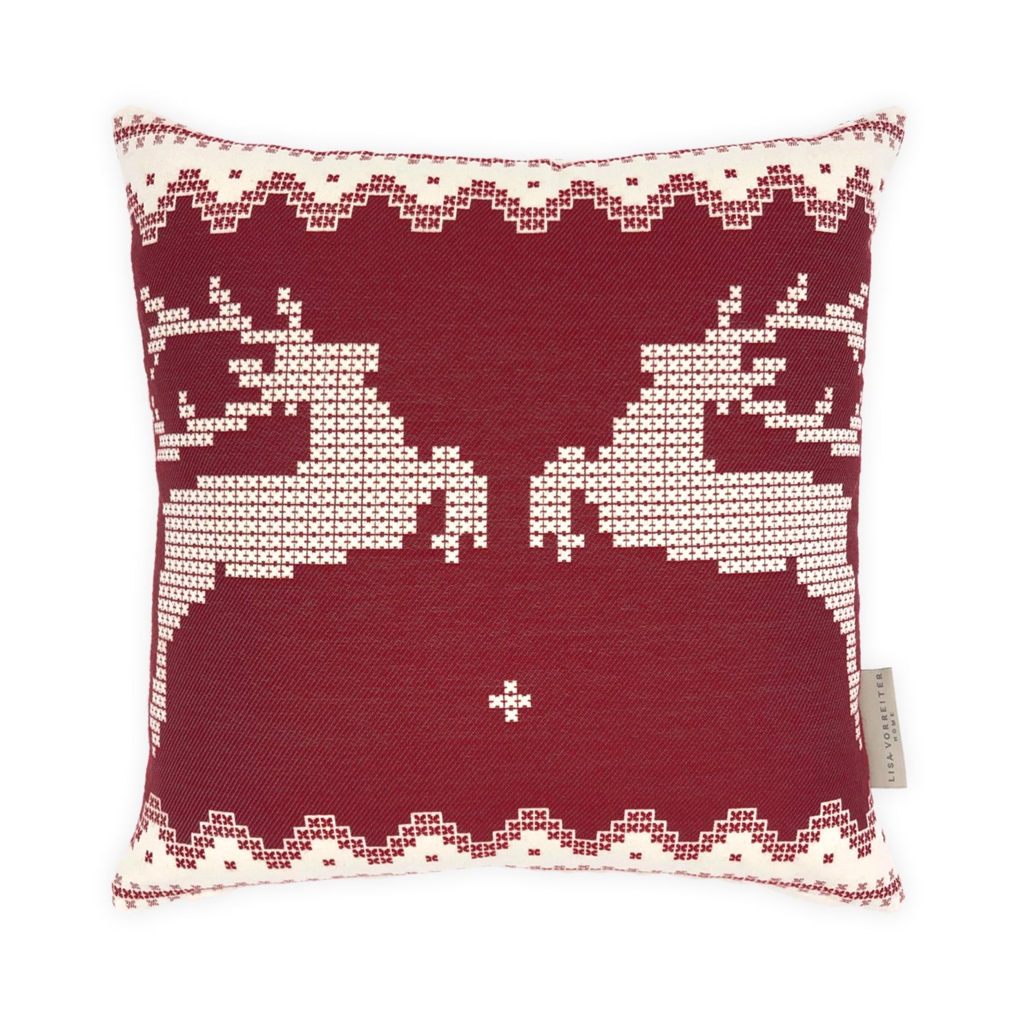 Red & Cream Deer Motif Cushion, Reversible - 35x35cm