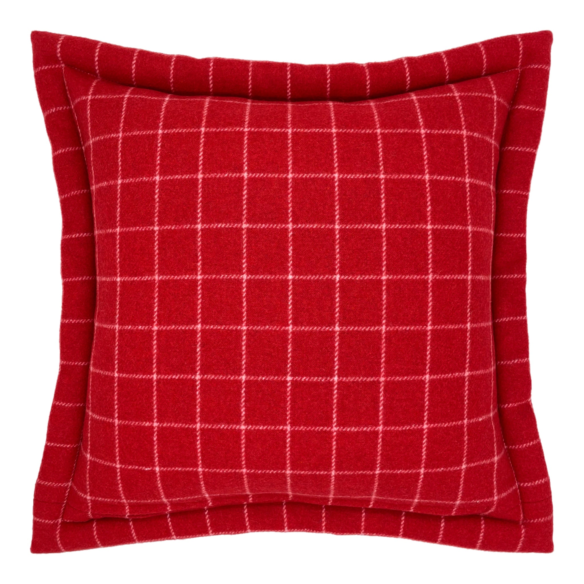 Brown Faux Fur Cushion Cover backed & Framed with Checked Red Wool, Reversible - 40x40cm