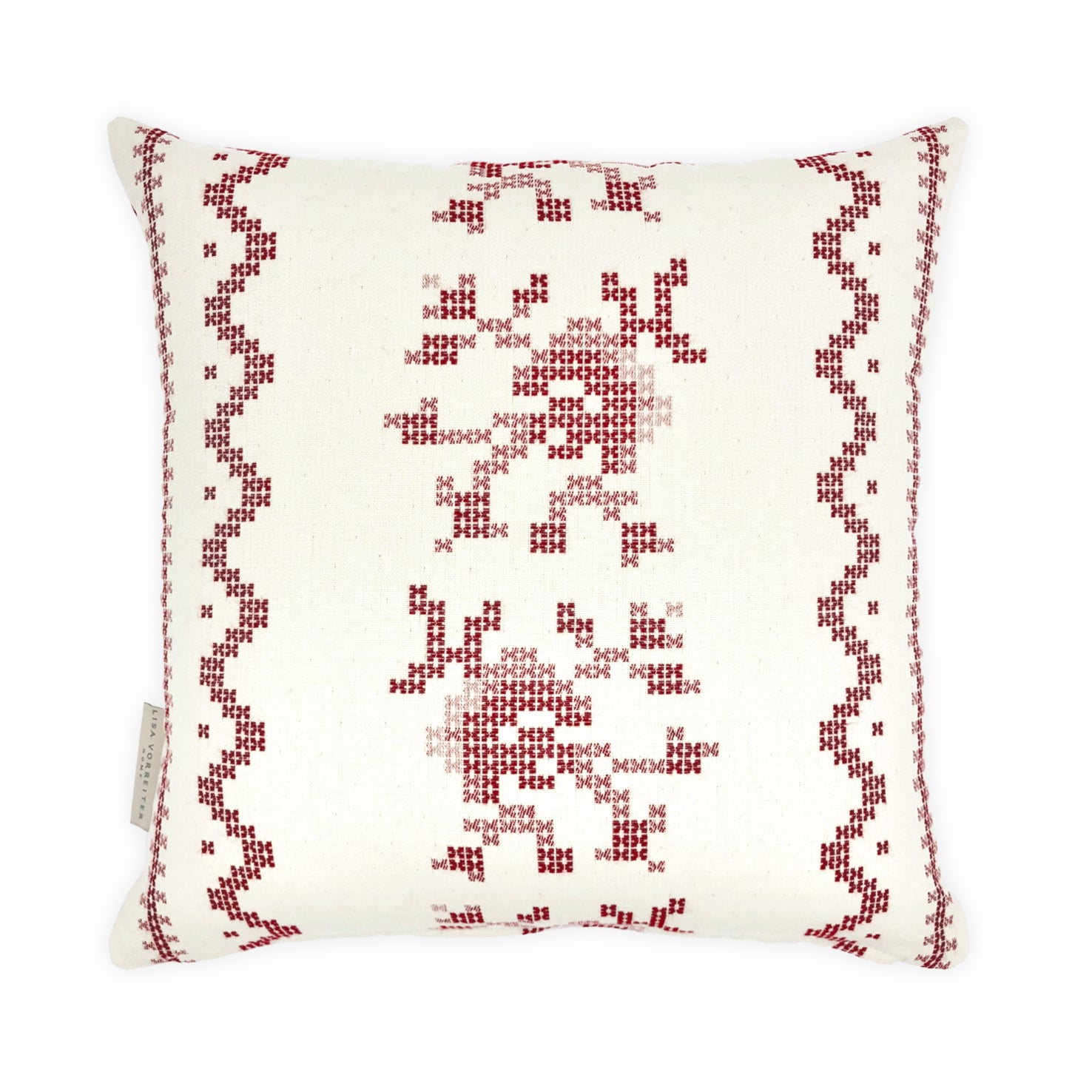 Red & Cream Deer Motif Cushion, Reversible - 35x35cm