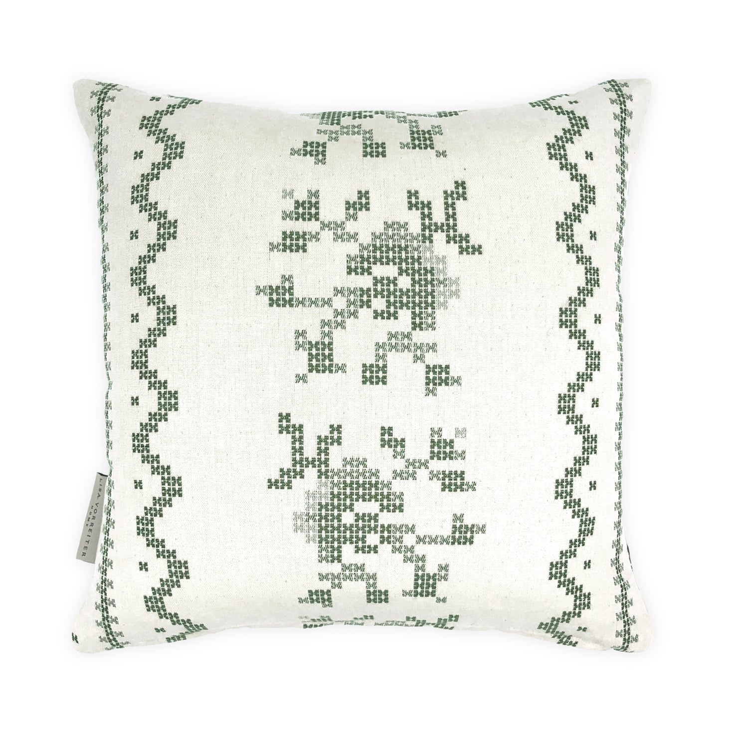 Green & Cream Deer Motif Cushion, Reversible - 35x35cm
