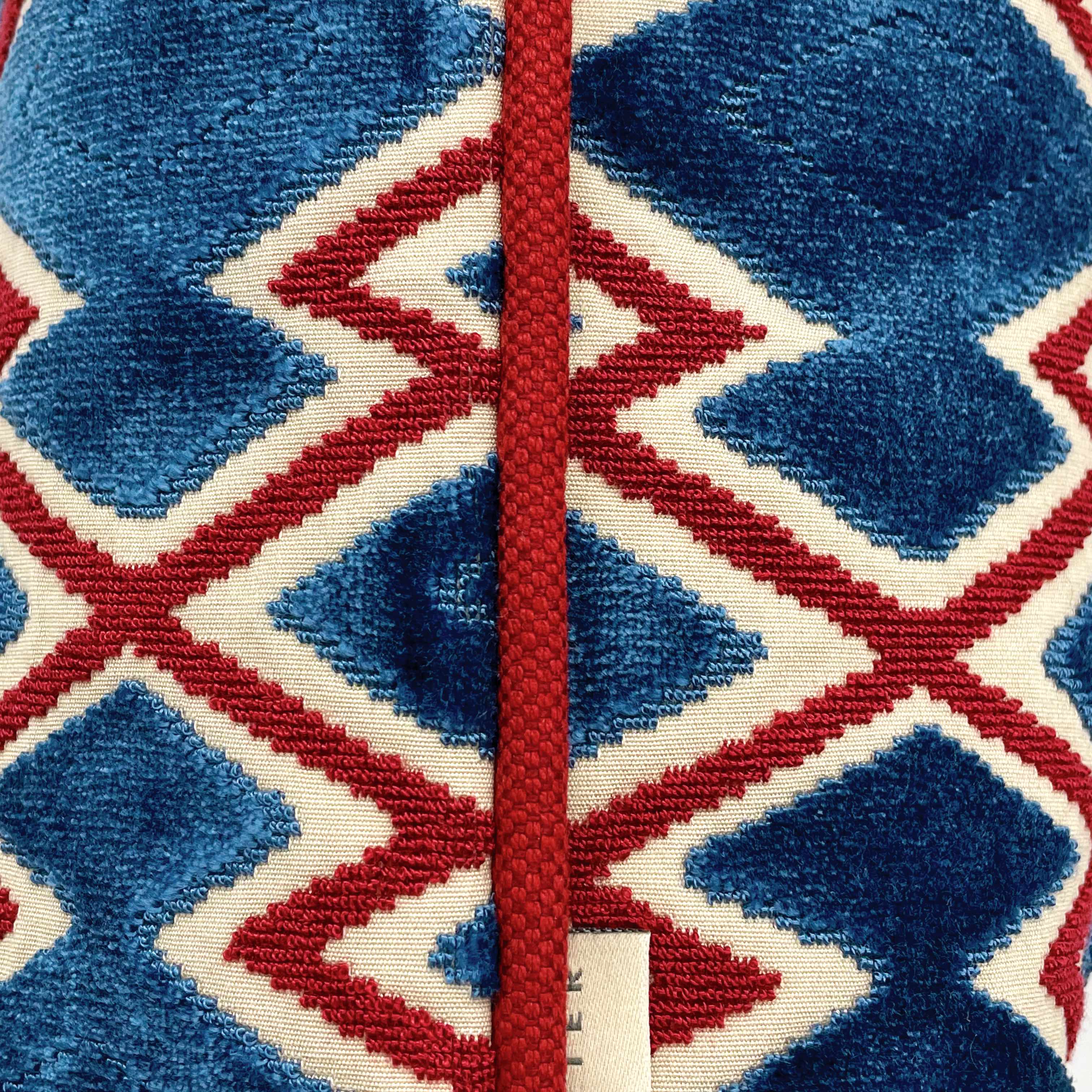 Textured Red & Blue Kilim Motif Cushion - 40x40cm