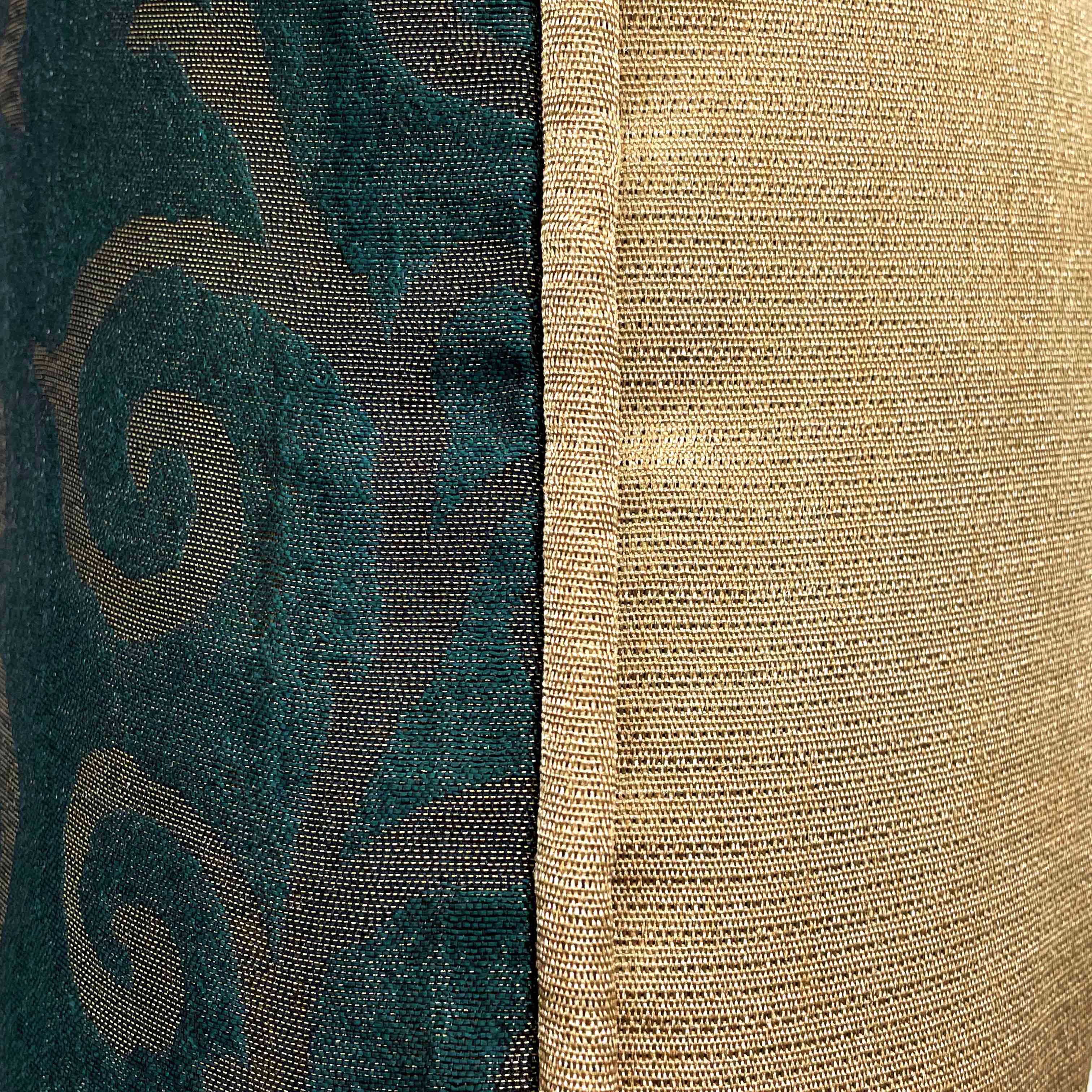Gold & Green Piped Swirl Motif Luxurious Jacquard Cushion Cover, Reversible - 40x40cm