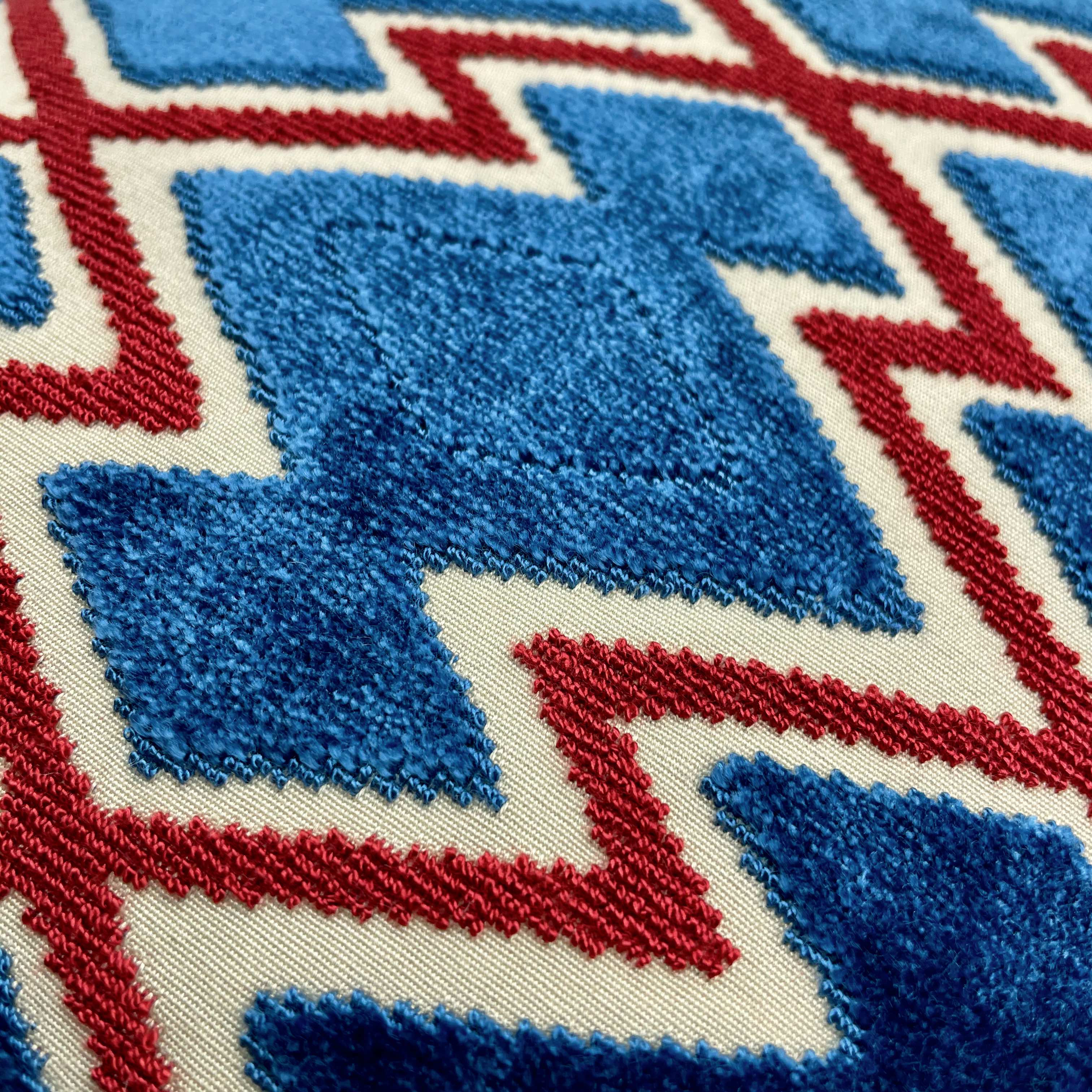 Textured Red & Blue Kilim Motif Cushion - 40x40cm