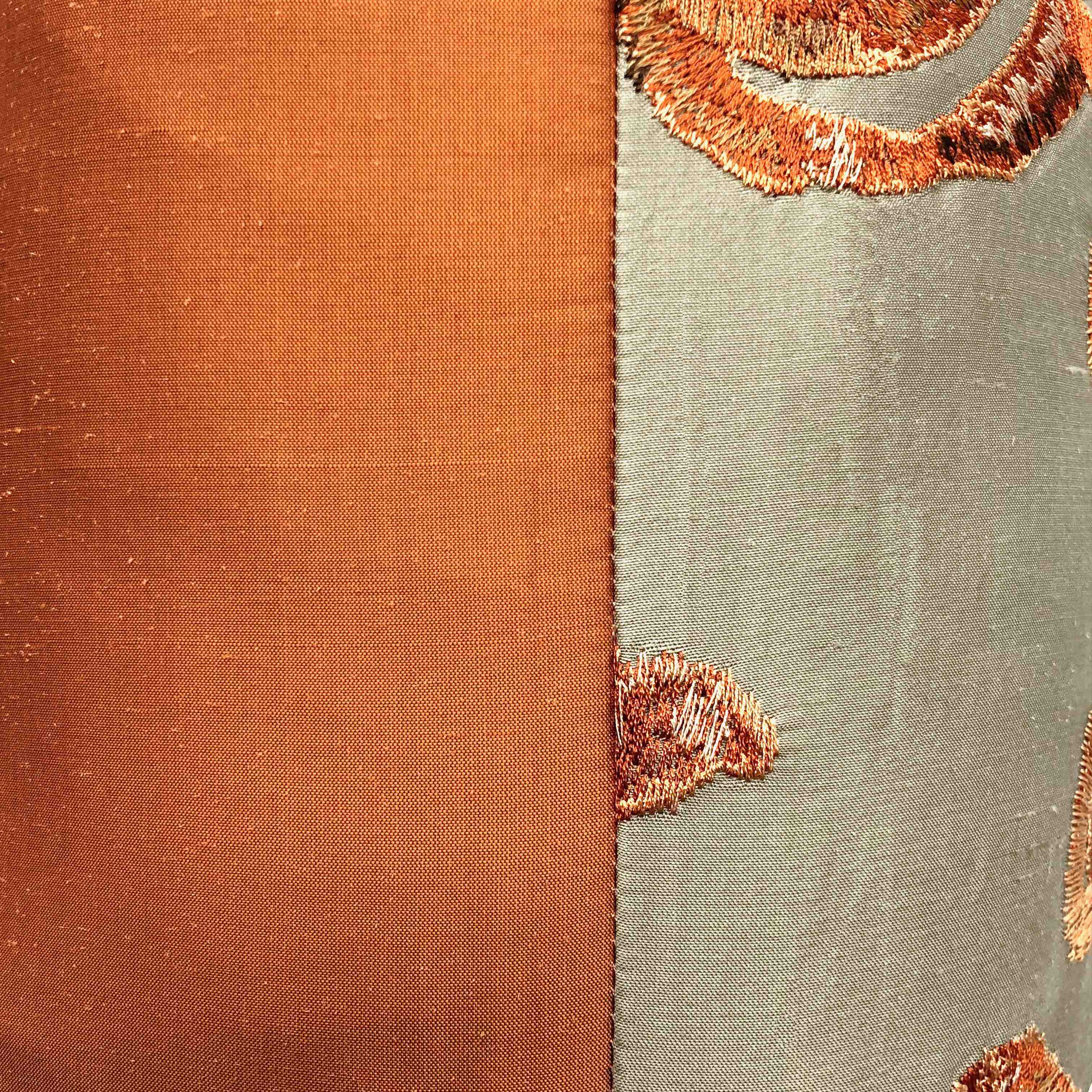 Grey & Orange Embroidered Paisley Silk Cushion, Reversible, 40x40cm