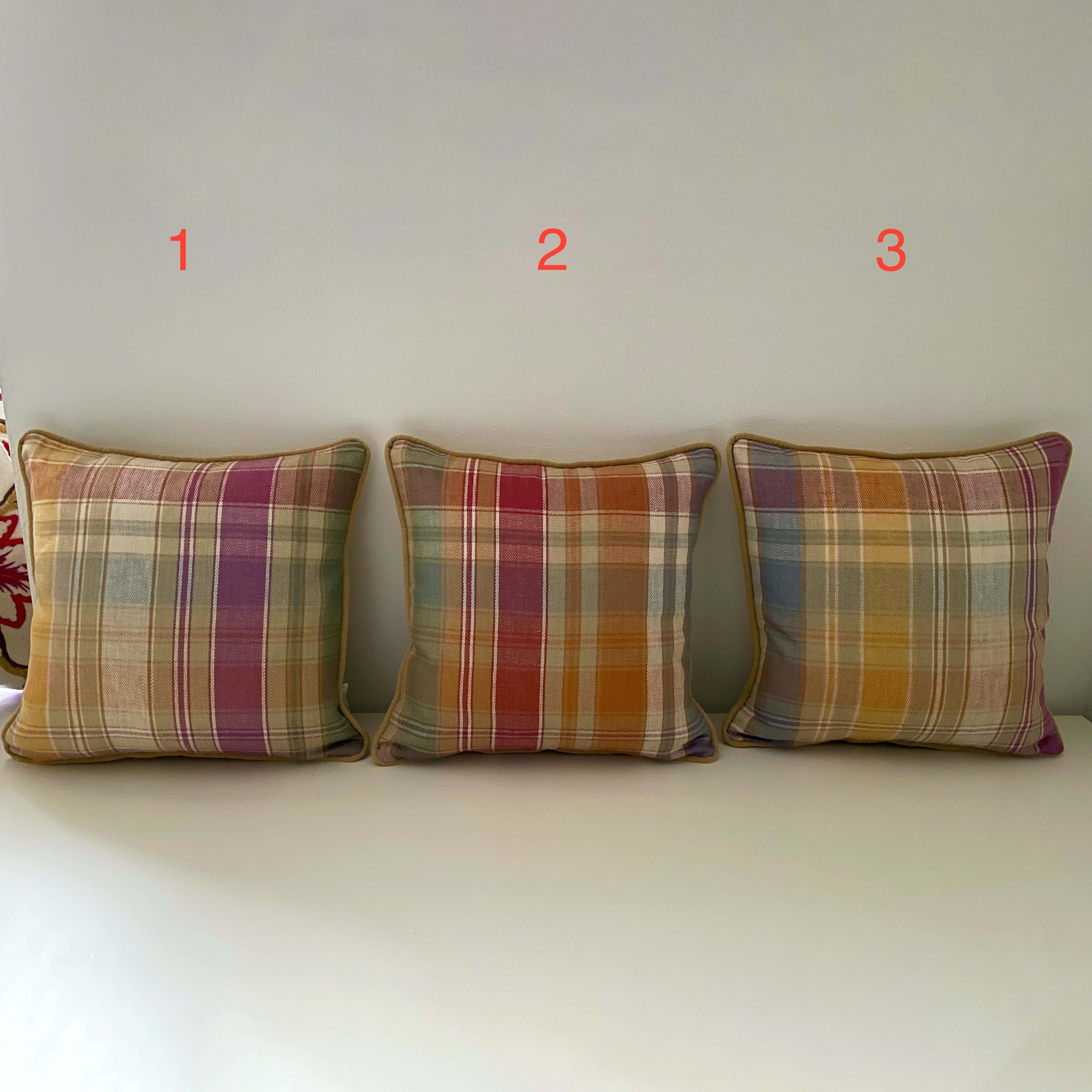 Checked Multicoloured Herringbone Linen Cushion, Reversible - 40x40cm