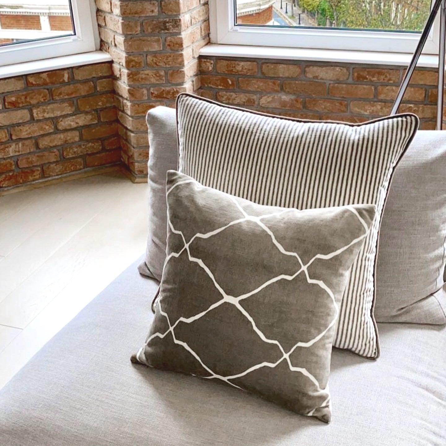 Grey & White Velvet Kilim Style Cushion, Reversible - 50x50cm
