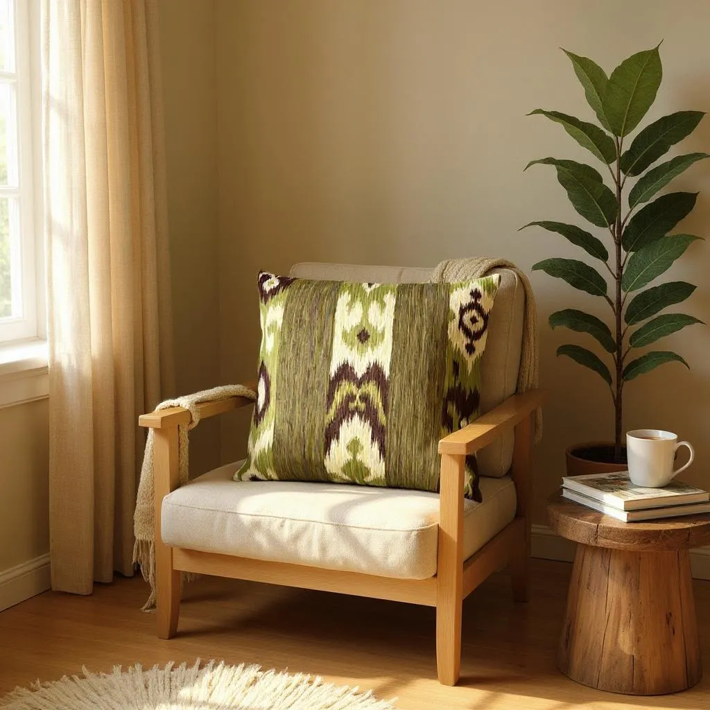 Large Brown & Green Striped Kilim Cushion - 60x60cm