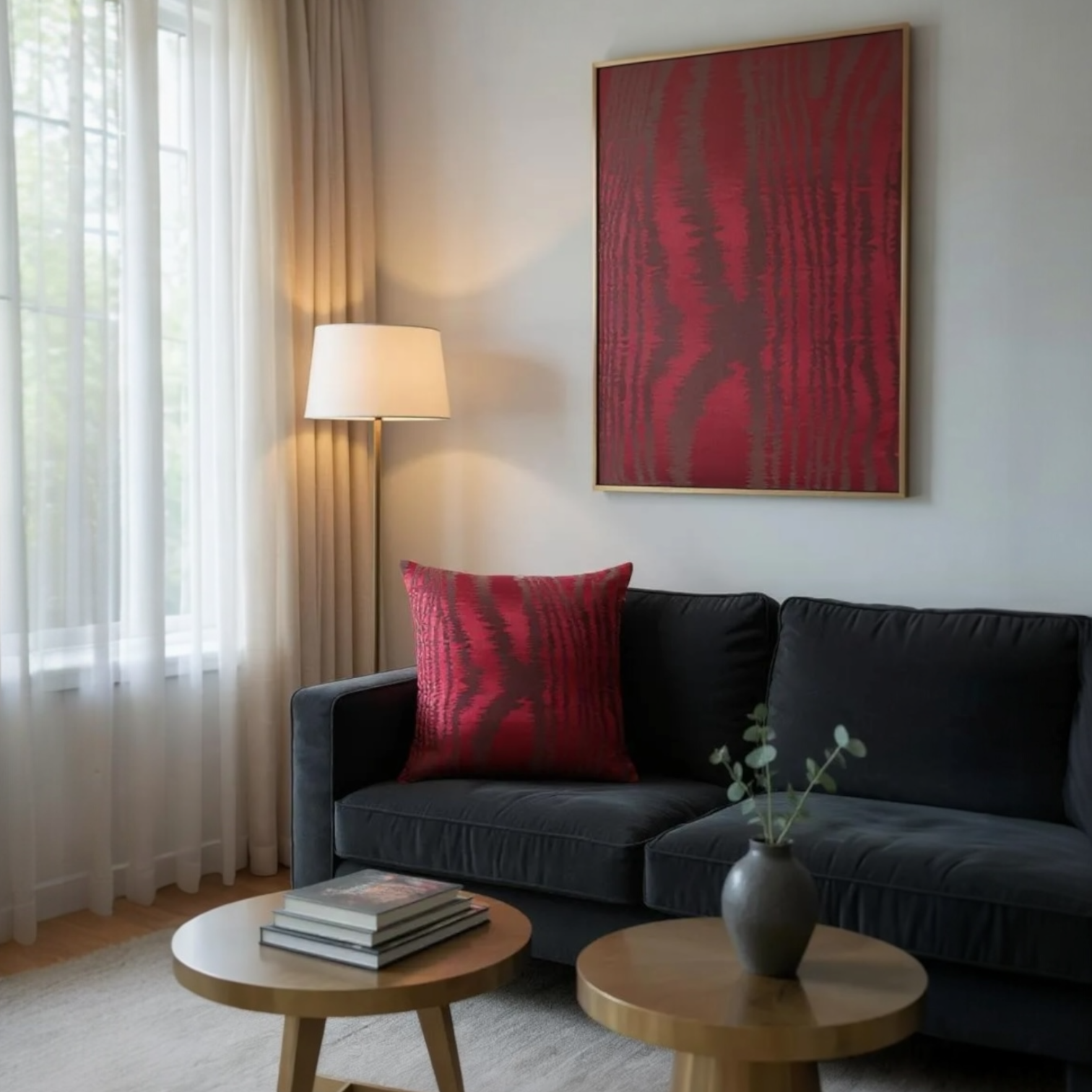 Deep Red Silk Taffeta Cushion - 60x60cm