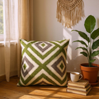 Green, Beige & Brown Velvet Kilim Cushion, Reversible - 60x60cm