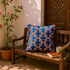 Textured Red & Blue Kilim Motif Cushion - 40x40cm