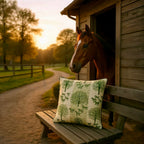 Striped Green Tree & Horse Print Cushion - 60x60cm