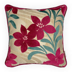 Red Velvet Devoré Flower on Gold Jacquard Cushion Cover, Reversible - 50x50cm