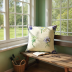 Large Flower Print on Beige Linen Cushion, Reversible - 60x60cm