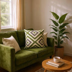 Green, Beige & Brown Velvet Kilim Cushion, Reversible - 60x60cm