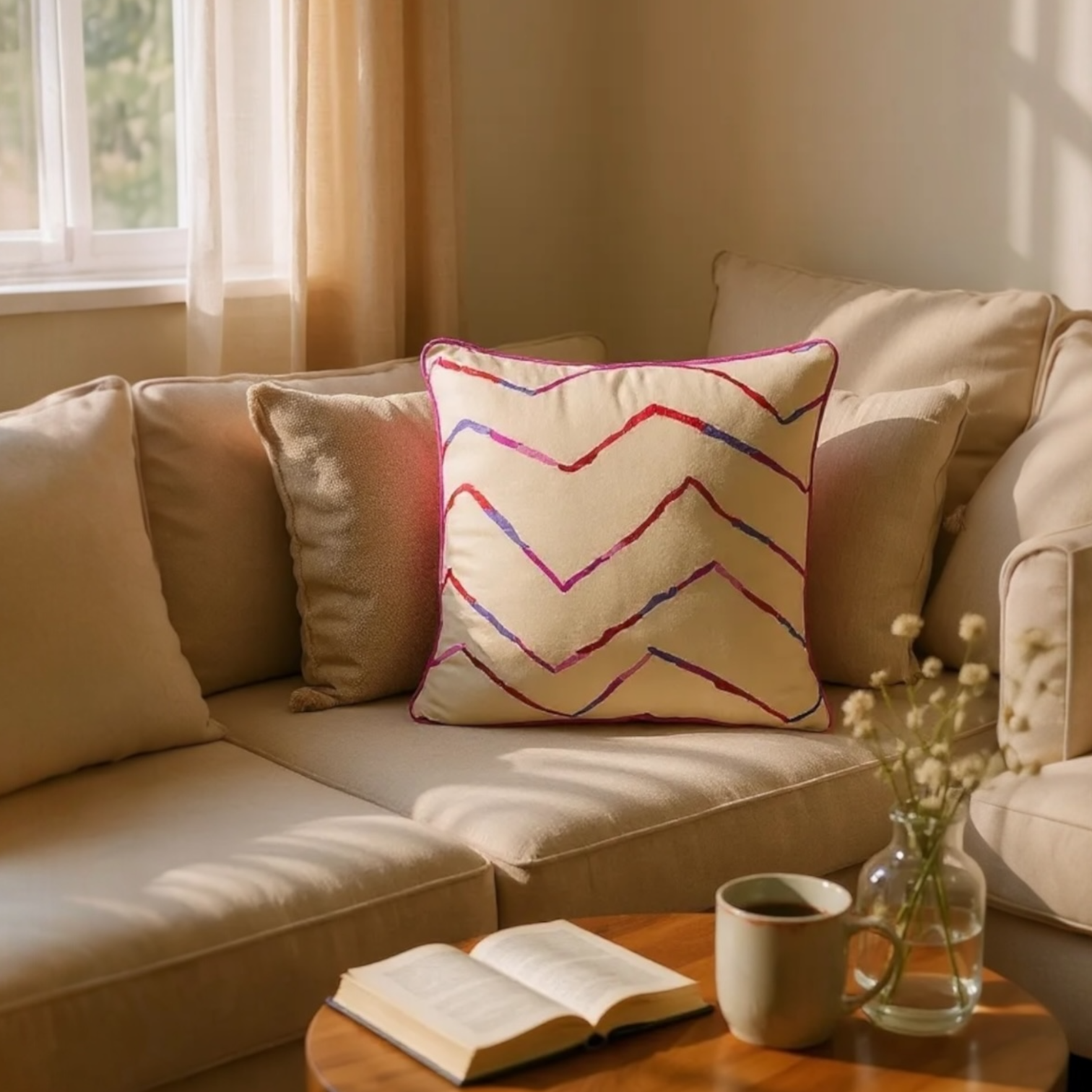 Reversible silk backed sustainable cushion 45x45cm
