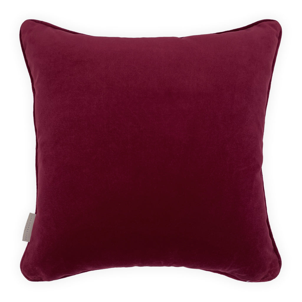 Red Velvet Devoré Flower on Gold Jacquard Cushion Cover, Reversible - 50x50cm