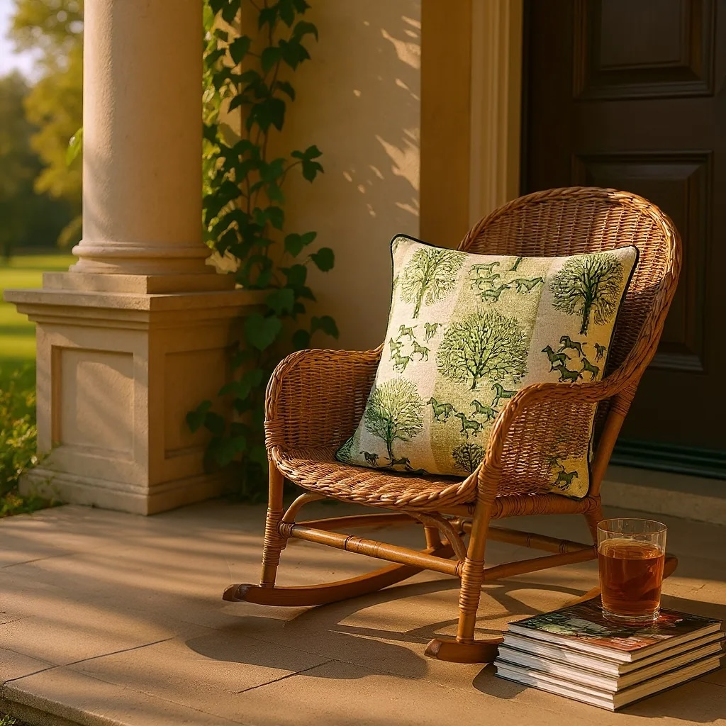 Striped Green Tree & Horse Print Cushion - 60x60cm