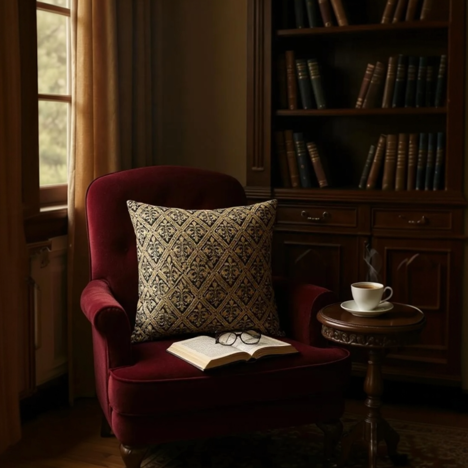 Fleur de Lis Black & Gold Jacquard Cushion - 40x40cm