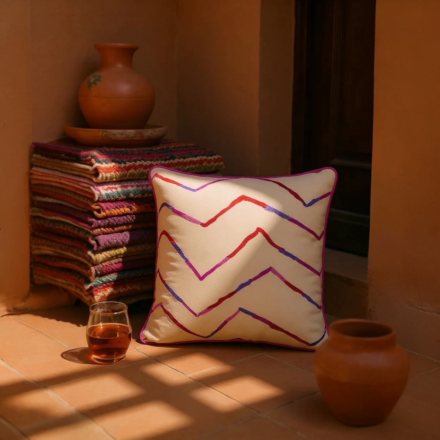 Reversible silk backed sustainable cushion 45x45cm