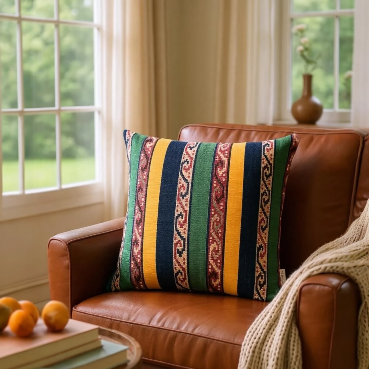 Multicoloured Striped Kilim Cushion - 40x40cm