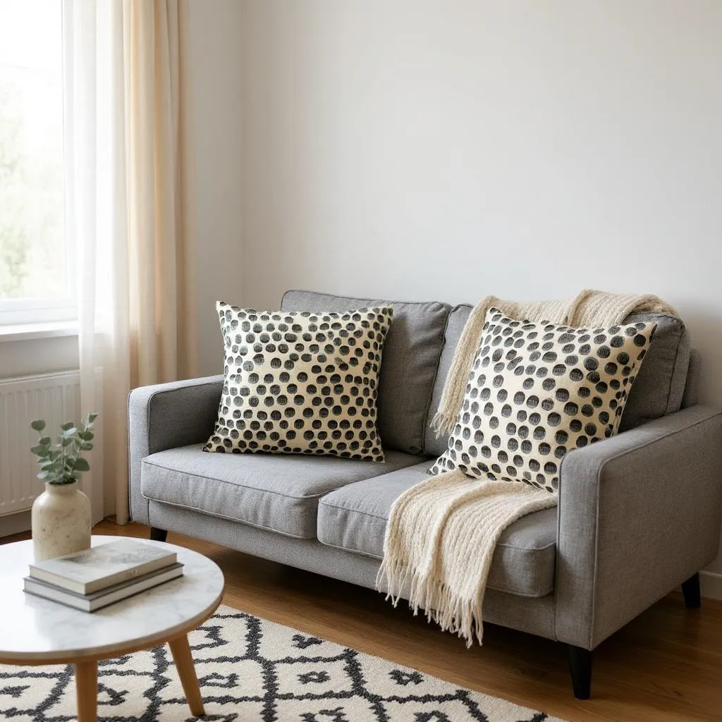 Multicoloured Spotted Velvet Cushion - 45x45cm