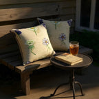 Large Flower Print on Beige Linen Cushion, Reversible - 60x60cm
