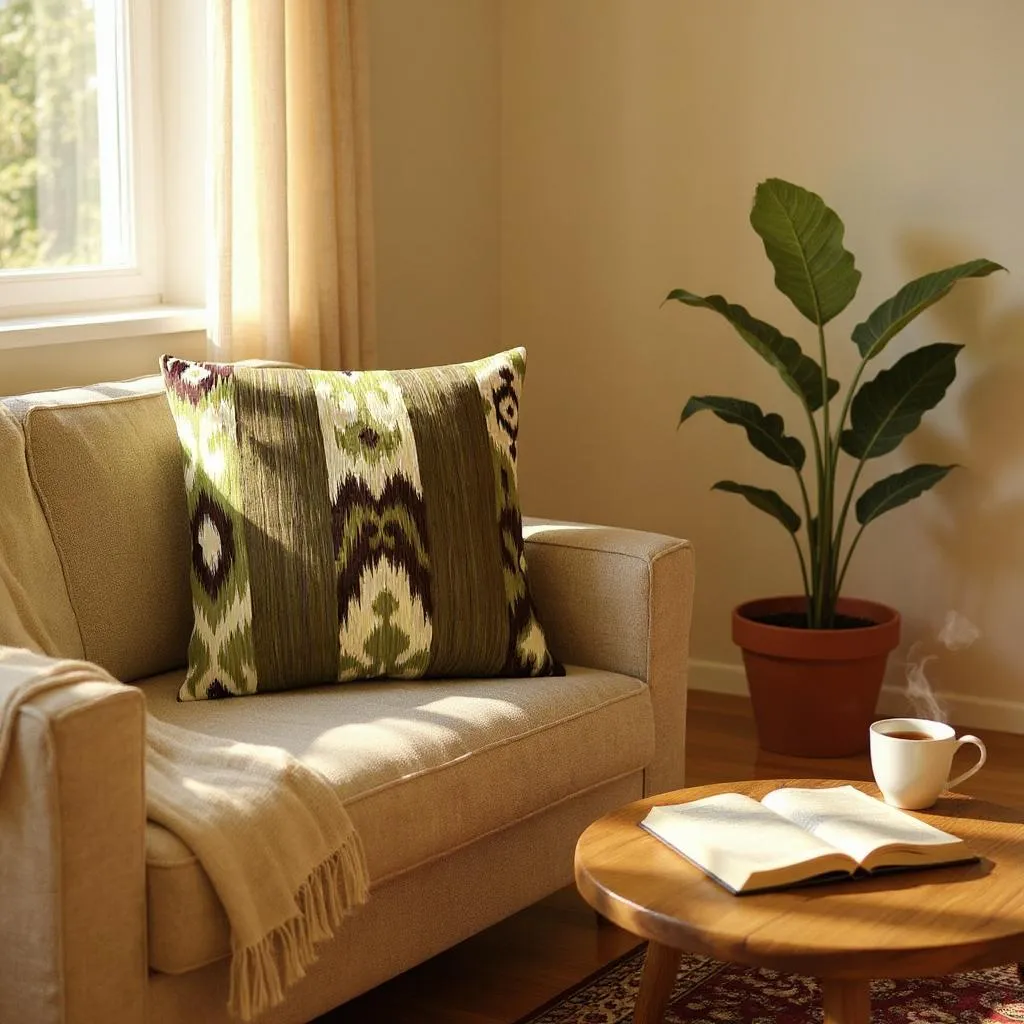 Large Brown & Green Striped Kilim Cushion - 60x60cm