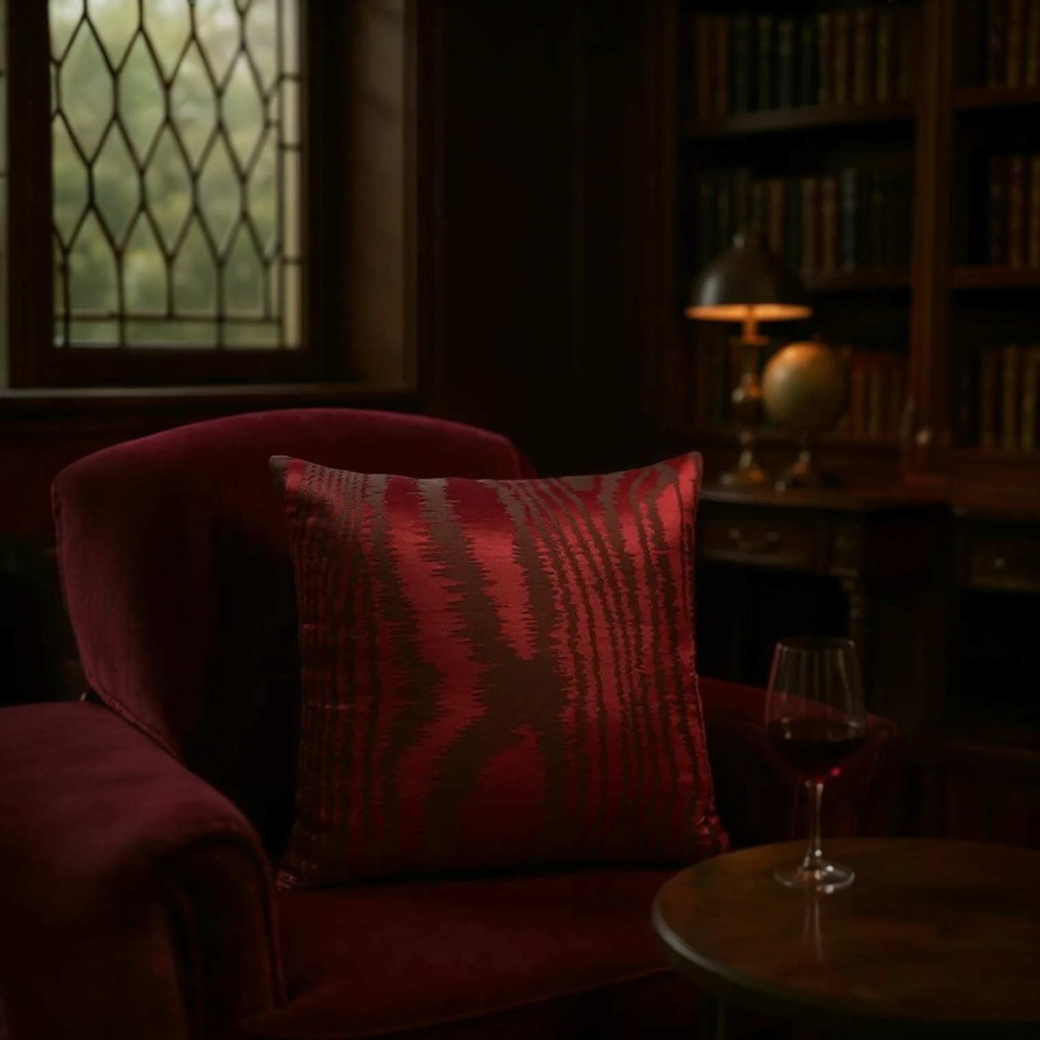 Deep Red Silk Taffeta Cushion - 50x50cm