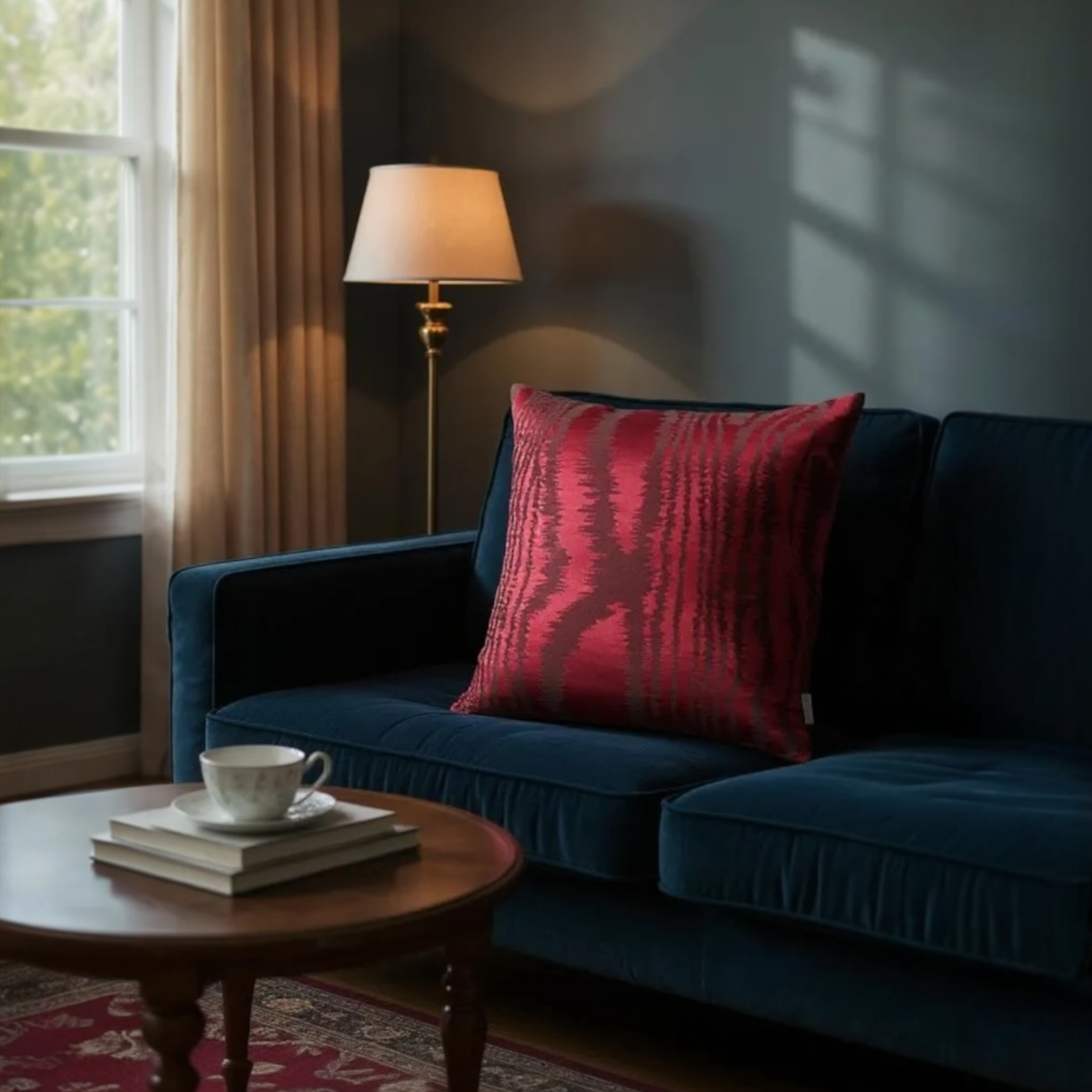 Deep Red Silk Taffeta Cushion - 50x50cm