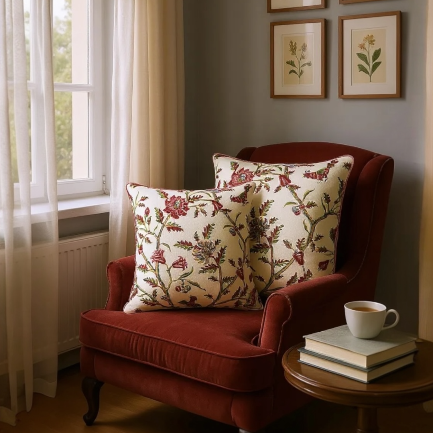 Red, Green & Blue Cashew Nut Tree Cotton Cushion, Reversible 60x60cm