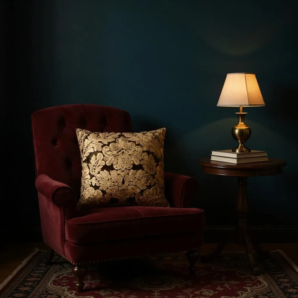 Brown Velvet & Gold Paisley Cushion Cover, 50x50cm