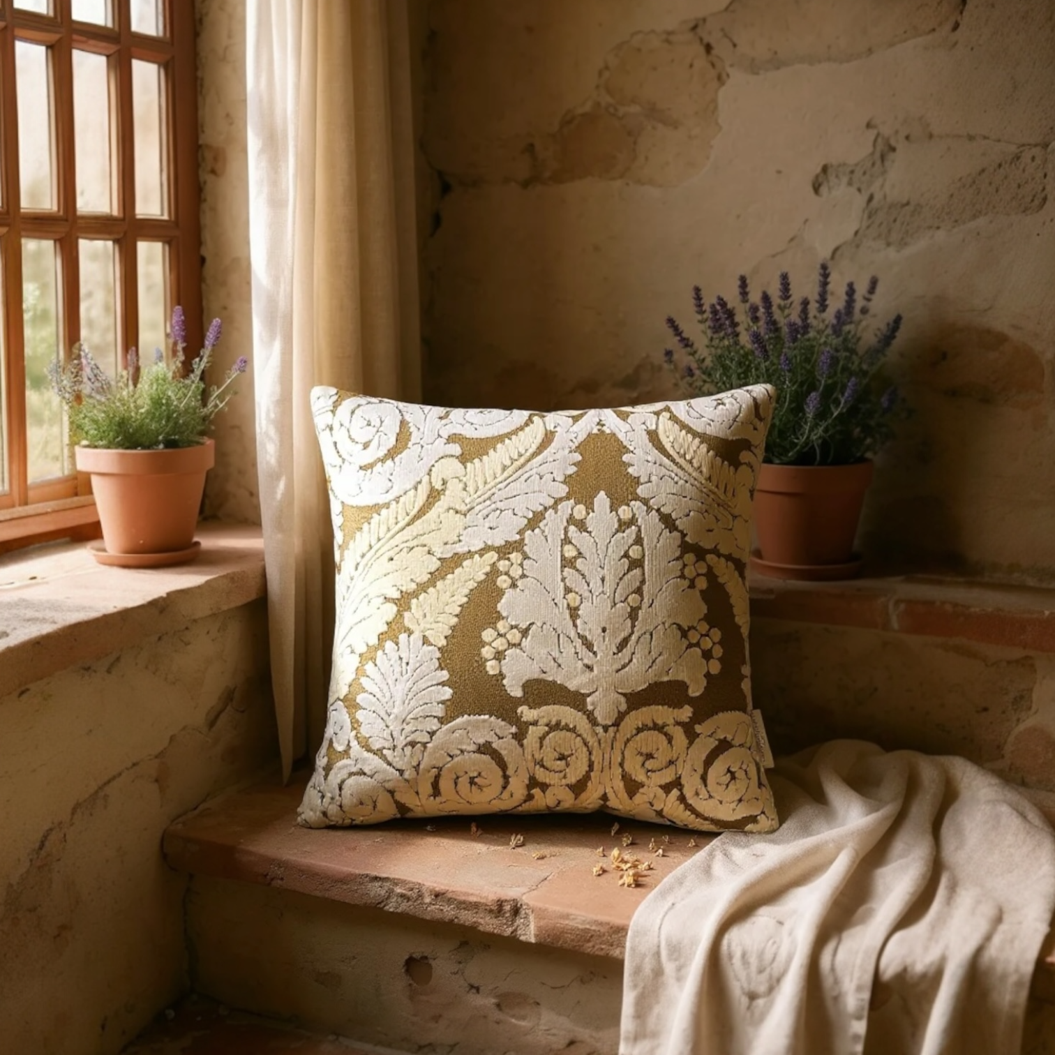 Gold & Cream Velvet Paisley Devoré Cushion Cover - 40x40cm