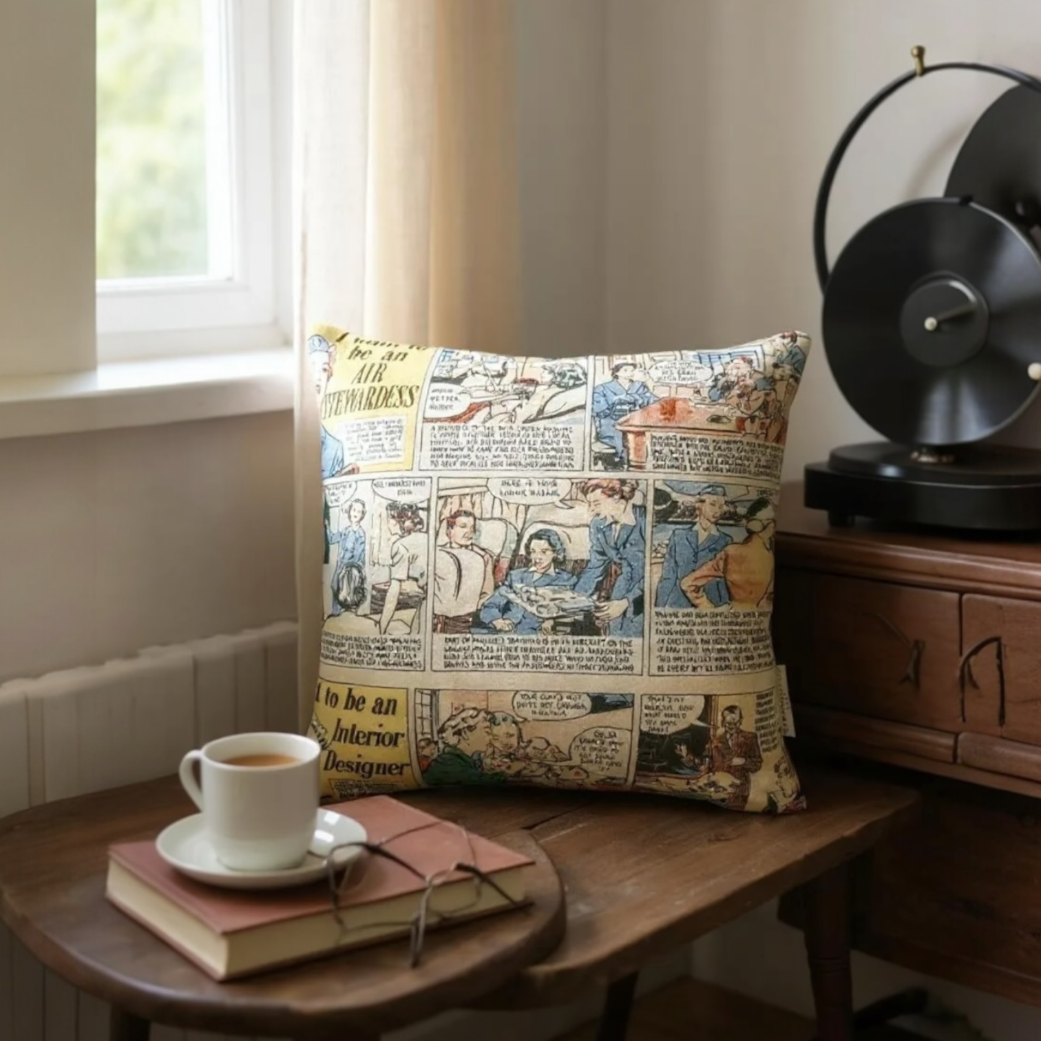 'I want to be...' Multicoloured Comic Print Cushion, Reversible - 40x40cm